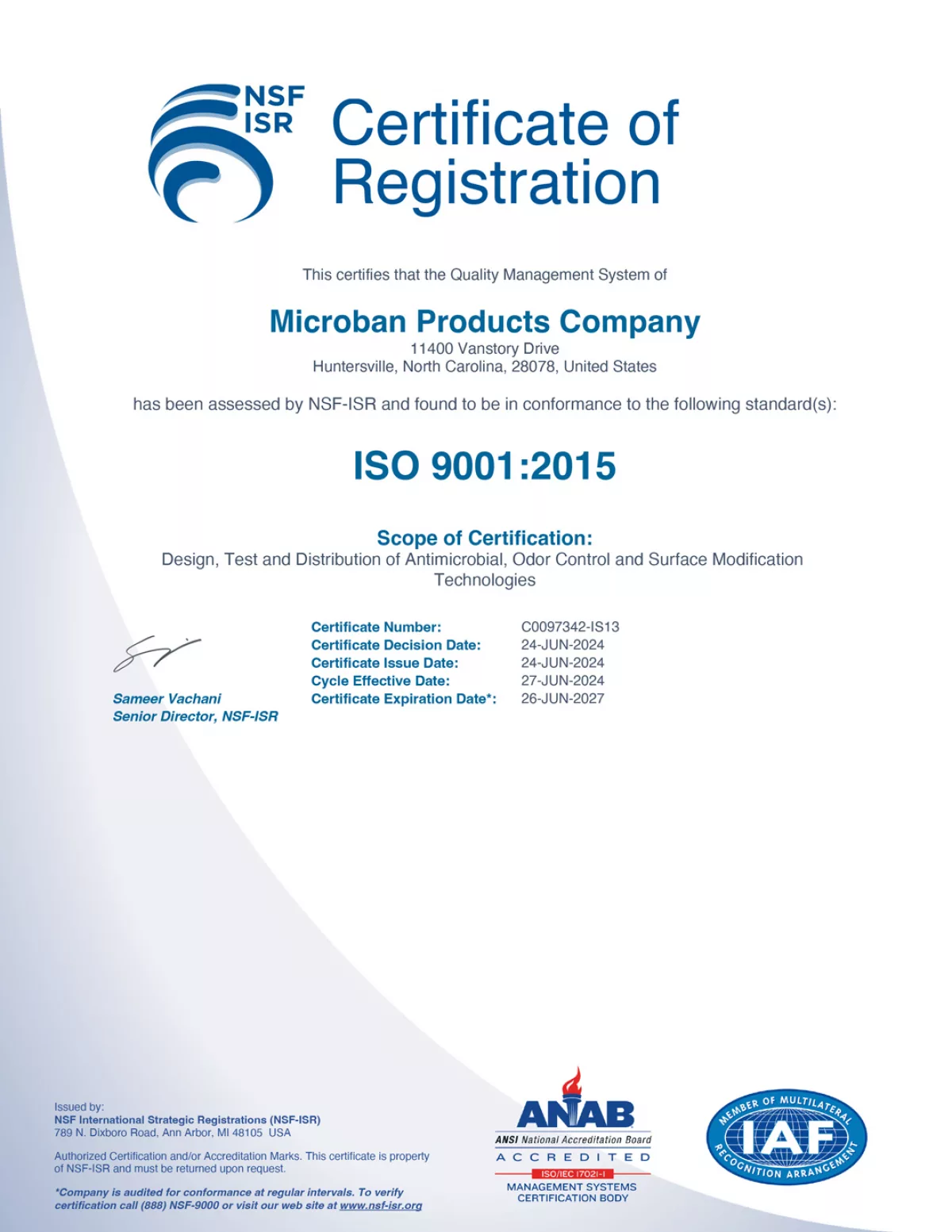 Microban ISO 9001 2015 Exp 26 Jun 2027