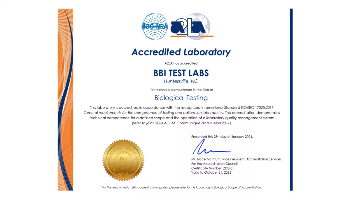 Mbns24 Microban Certification A2 LA BBI Test Labs