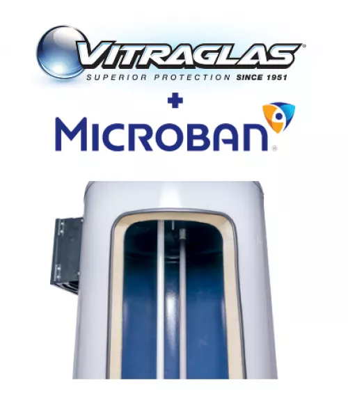 Microban vitraglas logos and water heater image