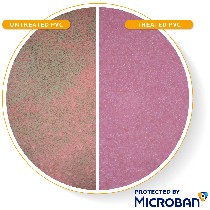 Above (L-R): An untreated PVC surface and a PVC surface treated with MicroGuard