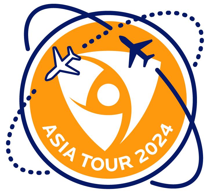 Microban Asia Tour 2024 Badge, with airplanes traveling around the globe