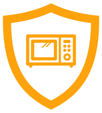 Orange shield containing microwave icon